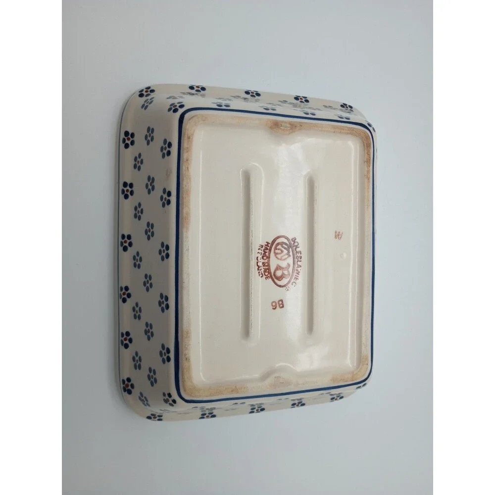 Polish Pottery Blue Flowers Casserole Baking Dish 8x10 Ceramika Z.Boleslawca